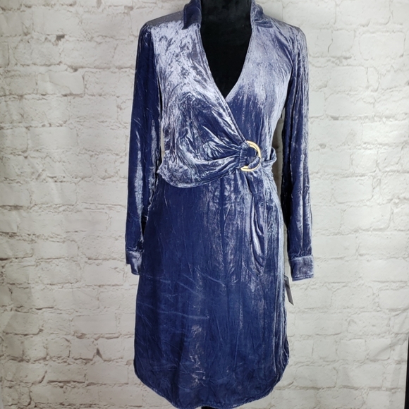 Anthropologie Dresses & Skirts - Anthropologie Maeve blue velvet shirt dress NWT 0